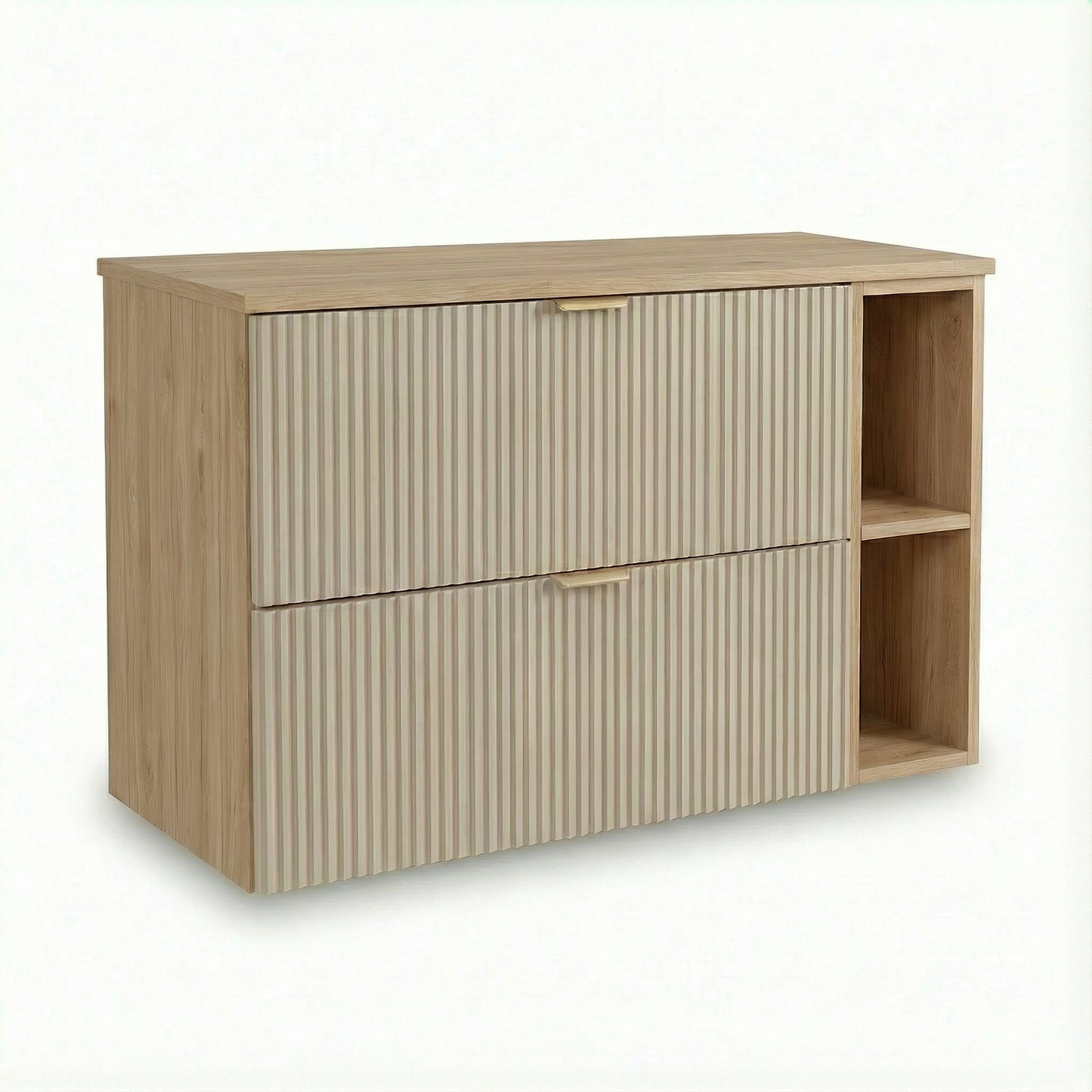 Waschtischunterschrank 100 cm Willy - Kaschmir, Regal und Walnussplatte