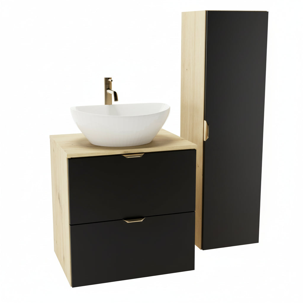 Bad Hochschrank 120 cm Orio - Schwarz/Eiche Artisan