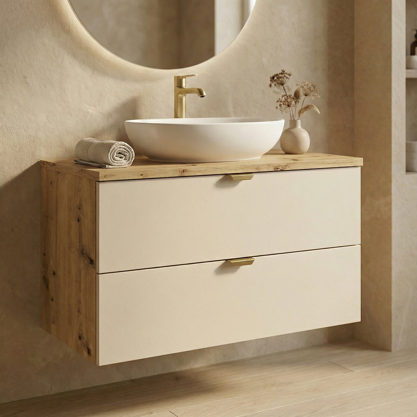 Waschtischunterschrank 80 cm Orio - Kaschmir/Eiche artisan