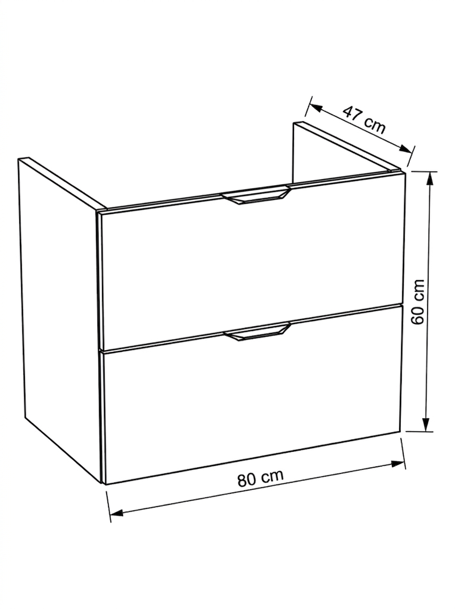 Waschtischunterschrank mit 2 Schubladen 80 cm, ohne Oberteil Orio - Kaschmir/Eiche artisan