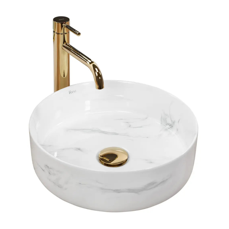 Runde Waschbecken aus weißem Marmor 36 cm - Sami