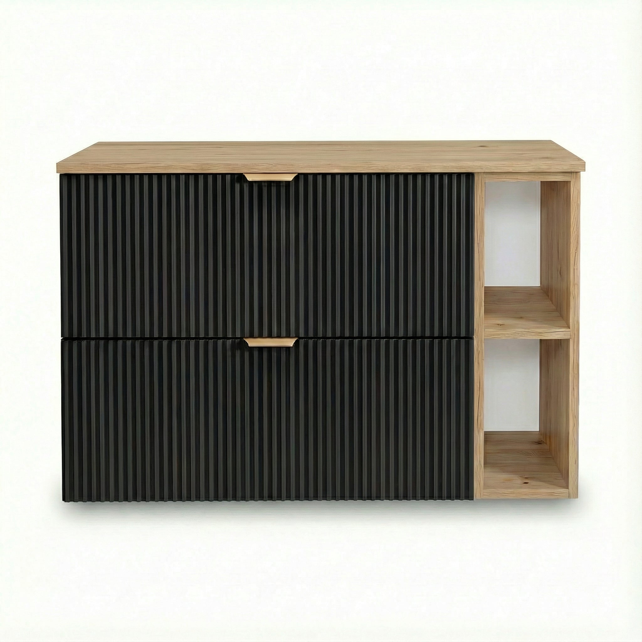 Waschtischunterschrank mit Regal 100 cm Willy - Schwarz, Regal und Walnussplatte