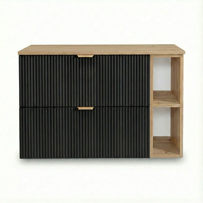 Waschtischunterschrank 100 cm Willy - Schwarz, Regal und Walnussplatte