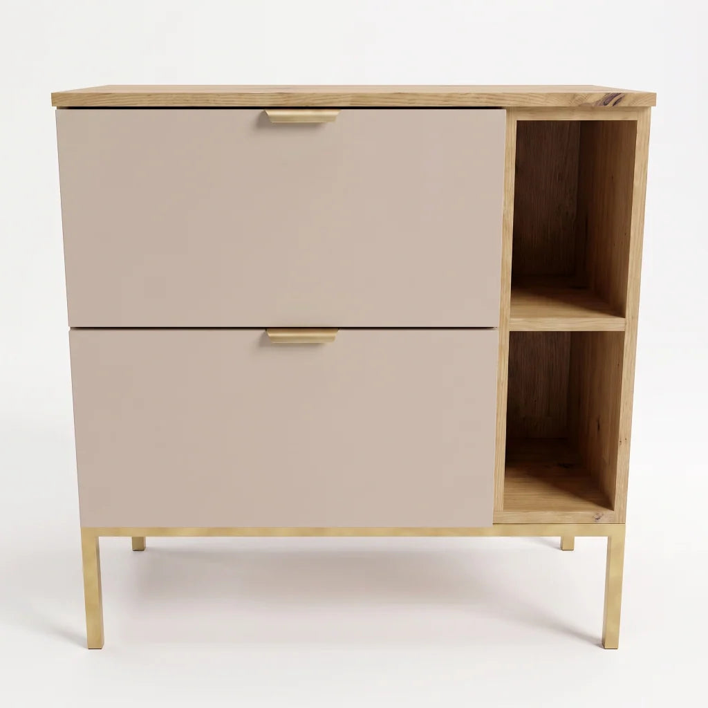 Waschtischunterschrank mit Regal 80 cm auf einem Metallgestell Orio - Kaschmir/Eiche artisan