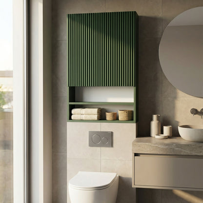 Badezimmer Hängeschrank 60 cm mit geriffelte Front Willy für Geberit - Salbei