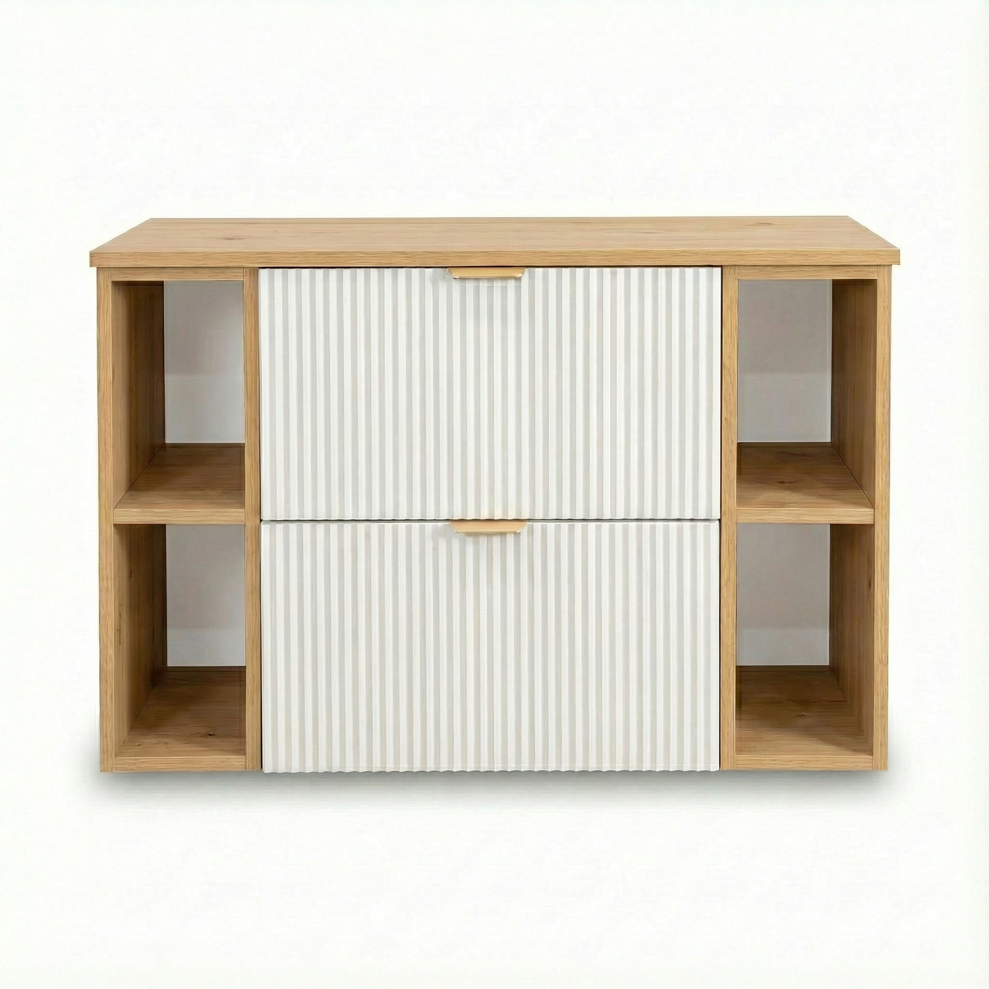 Waschtischunterschrank 100 cm mit 2 Regale Willy - Weiß/Walnuss