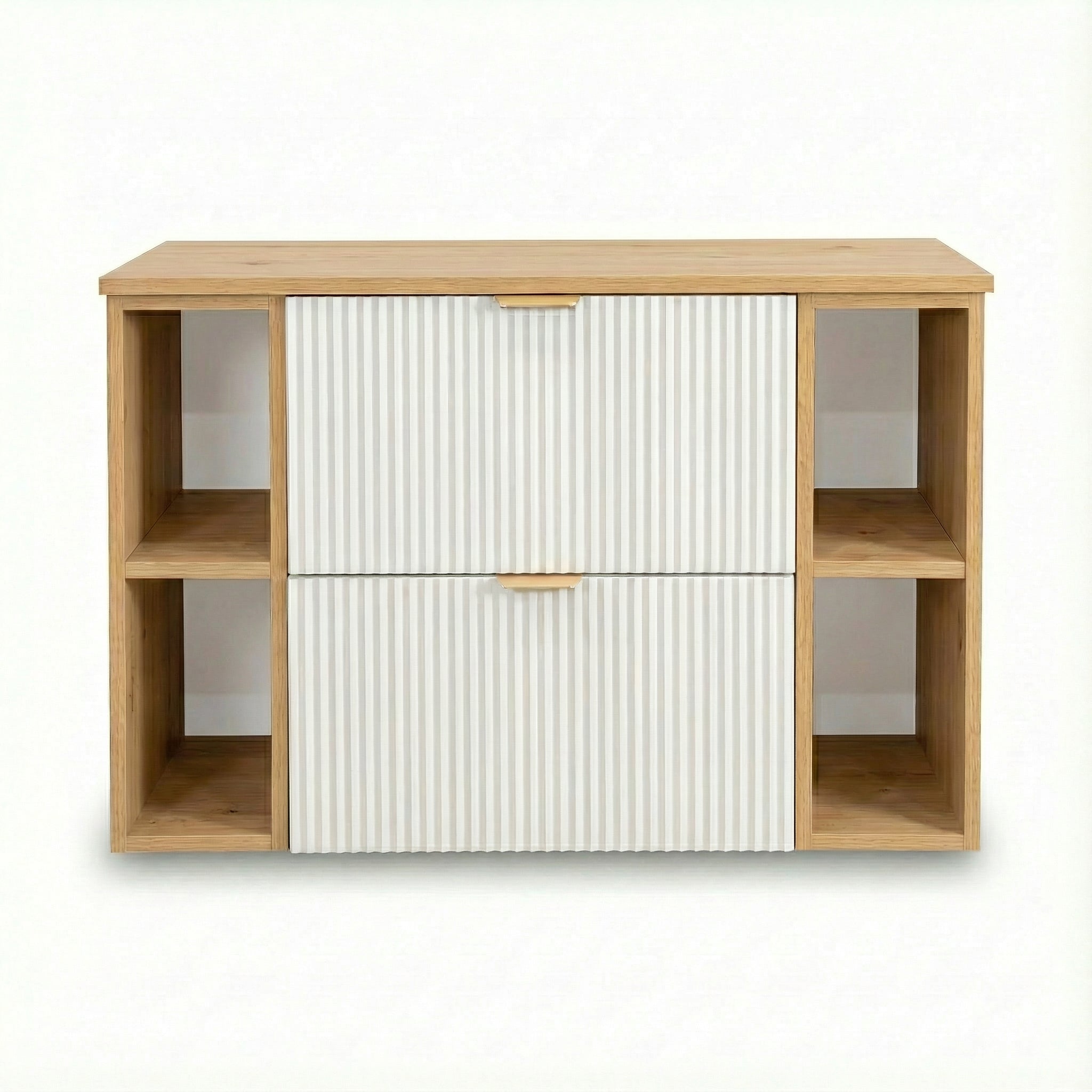 Waschtischunterschrank 100 cm mit 2 Regale Willy - Weiß/Walnuss