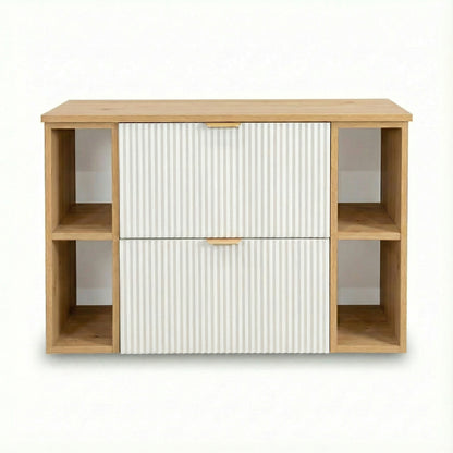 Waschtischunterschrank 100 cm mit 2 Regale Willy - Weiß/Walnuss