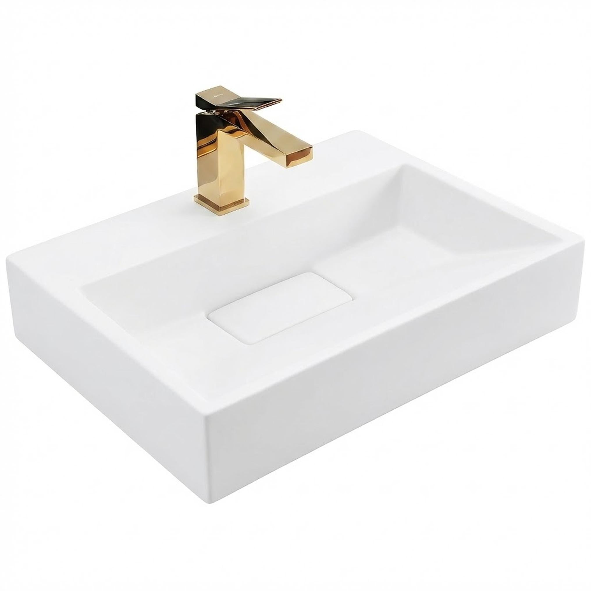 Modernes Waschbecken Rea Goya aus Konglomerat in strahlendem Weiß mit glatter Oberfläche, geeignet für Aufsatz- oder Wandmontage im minimalistischen Badezimmer.