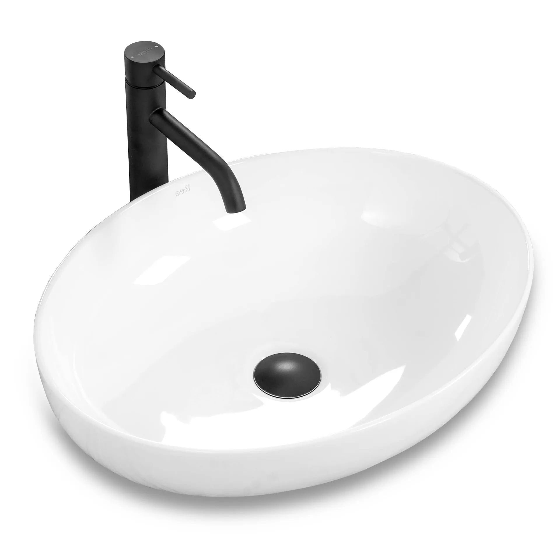 Carola Aufsatzwaschbecken 50 cm Weiß aus Sanitärkeramik, oval, ohne Hahnloch, für Aufsatz- und Wandarmaturen