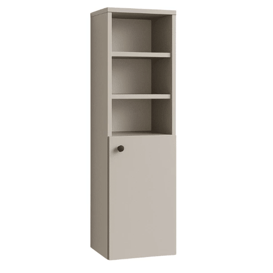 Bad Hochschrank 120 cm in Kaschmir mit halboffener Ablage und 1 Tür unten – Modell Beti, modernes Design mit 4 Regalböden für Badezimmer