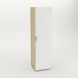 Bad Hochschrank Orio 120 cm mit 1 Tür, 4 Regalen, Goldgriffen, links oder rechts montierbare Tür, modernes Design aus 18-mm laminierter Spanplatte, ideal für Badezimmer.
