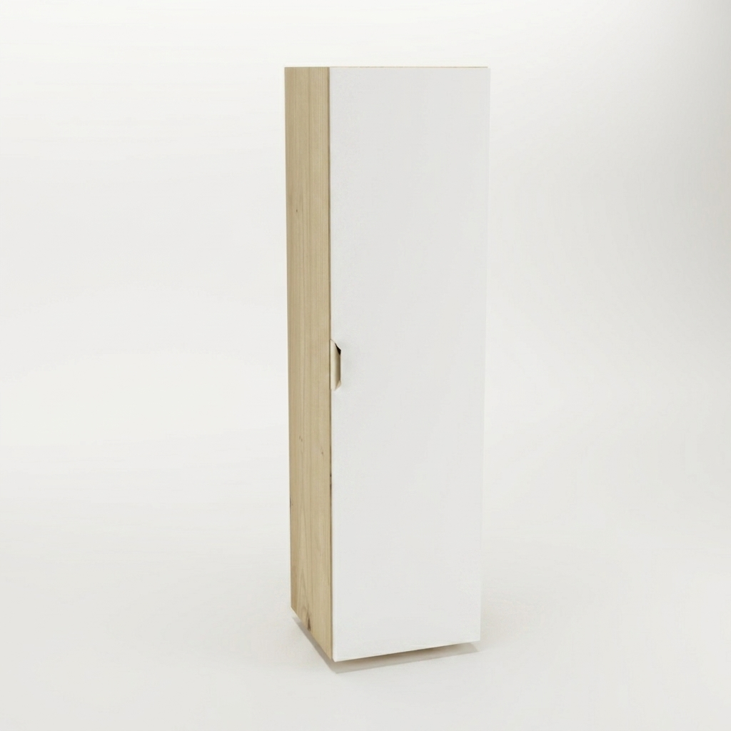 Bad Hochschrank Orio 120 cm mit 1 Tür, 4 Regalen, Goldgriffen, links oder rechts montierbare Tür, modernes Design aus 18-mm laminierter Spanplatte, ideal für Badezimmer.