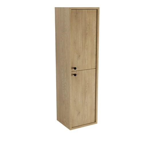 Belino Bad Hochschrank 120 cm in Cremona Eiche mit 2 Türen und Einlegeböden für stilvolles und praktisches Badezimmer.