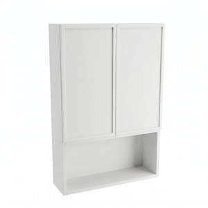 Badezimmer Hängeschrank Roma 60 cm Weiß zur Wandmontage über Geberit mit Türen, offenem Fach und Push-to-Open-System
