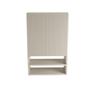 Badezimmer Hängeschrank Willy 60 cm für Geberit mit geriffelter Front in Kaschmir, zwei Regalböden, obere Ablage und modernem Design.