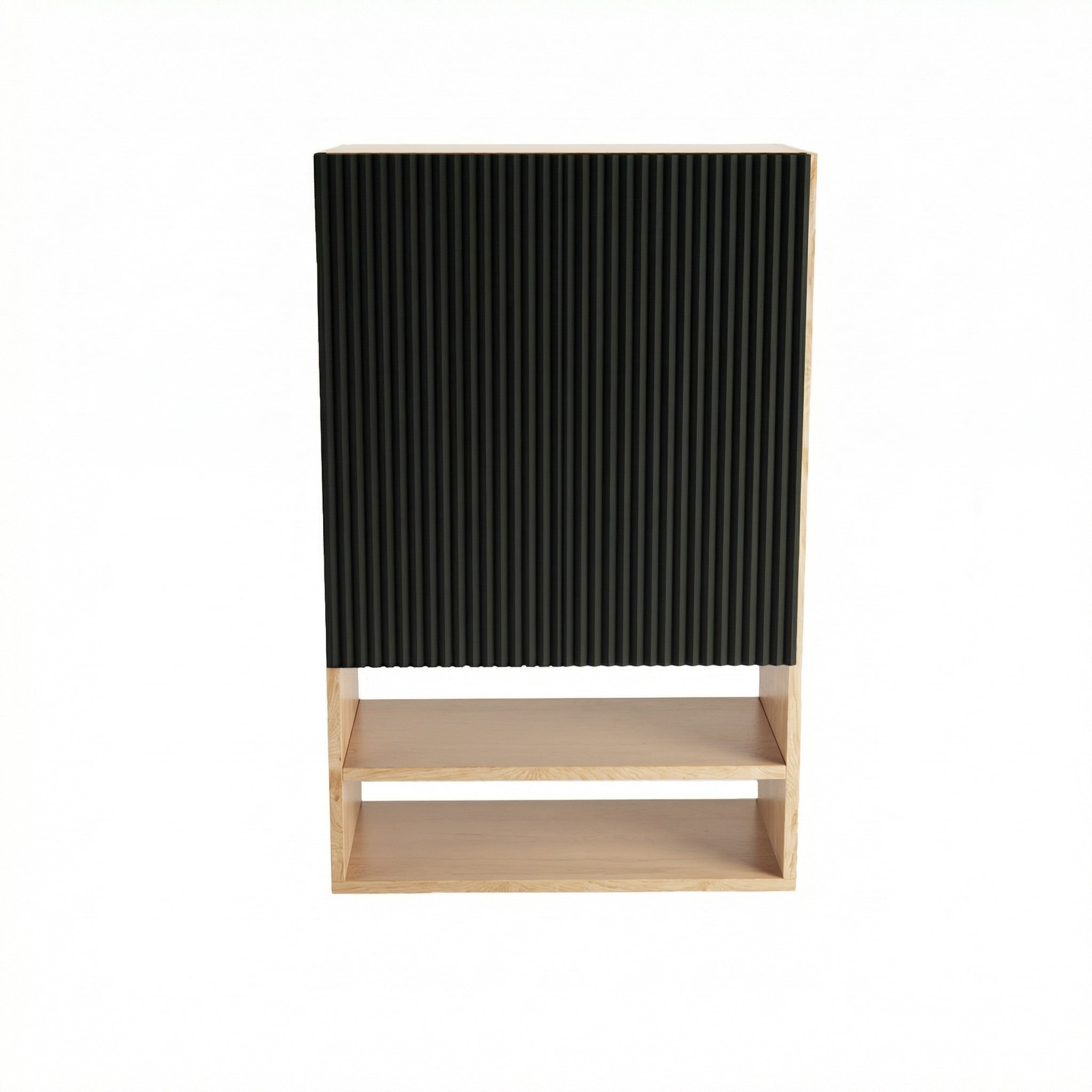 Badezimmer-Hängeschrank Willy 60 cm für Geberit mit geriffelter Front in Schwarz/Walnuss, wandhängender Badschrank mit Stauraum über dem WC.
