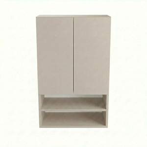 Badezimmer Hängeschrank Orio 60 cm in Kaschmir über Geberit-Spülkasten, zwei Einlegeböden, modernes grifflose Design.