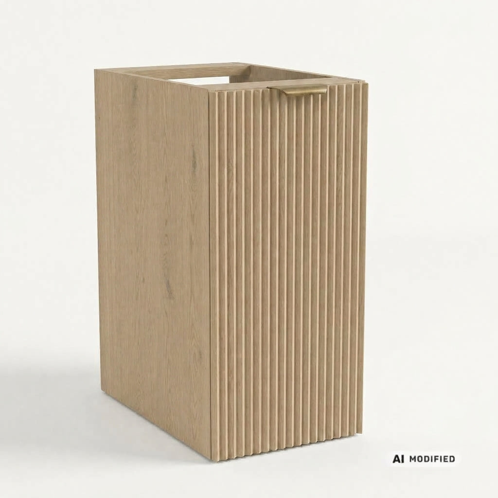 Badezimmerschrank Willy 30 cm mit 1 Tür, geriffelter MDF-Front und Einlegeboden in Eiche Cremona