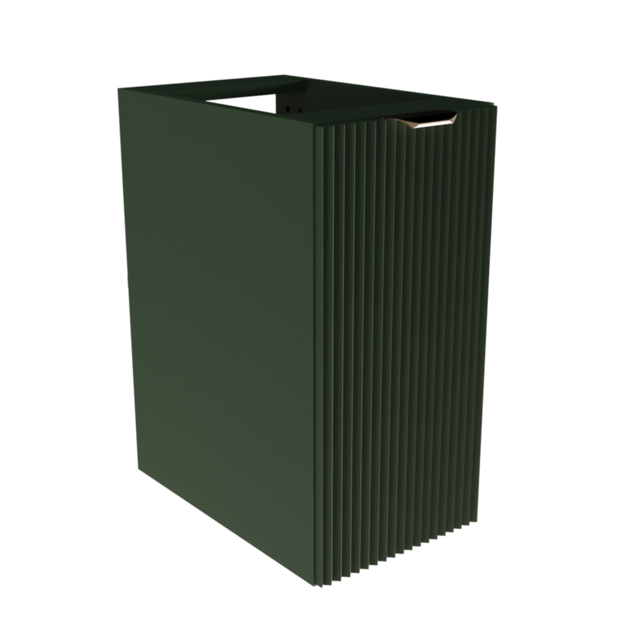 Badezimmerschrank Willy 30 cm breit in Salbei mit vertikal geriffelter Front, 1 Tür, Einlegeboden und wählbarem Metallgriff – frisches, kompaktes Möbel für stilvolle und gut organisierte Badezimmer.