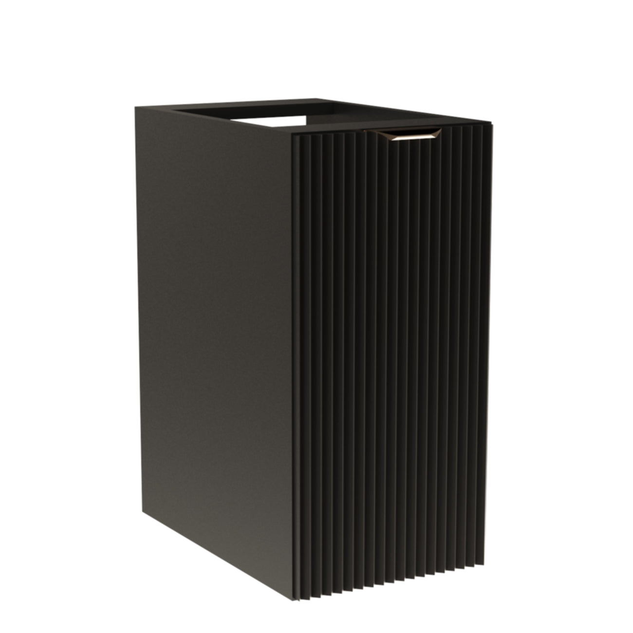 Badezimmerschrank Willy 30 cm breit in Schwarz mit vertikal geriffelter Front, 1 Tür und fester Einlegeplatte – schmal, stilvoll und funktionales Möbel für kleine Badezimmer.