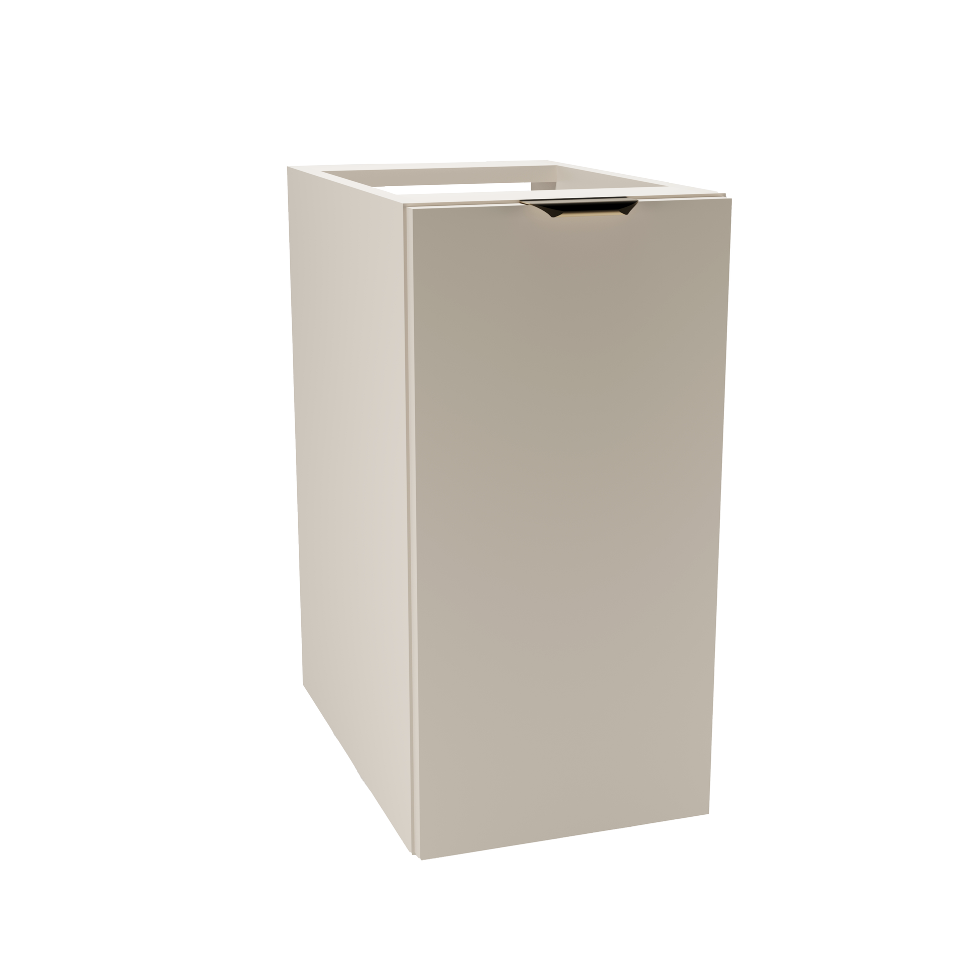Badezimmerschrank Orio 30 cm Kaschmir mit glatten Fronten, 1 Tür, Innenregal und goldenen Griffen – modernes Badezimmermöbel.