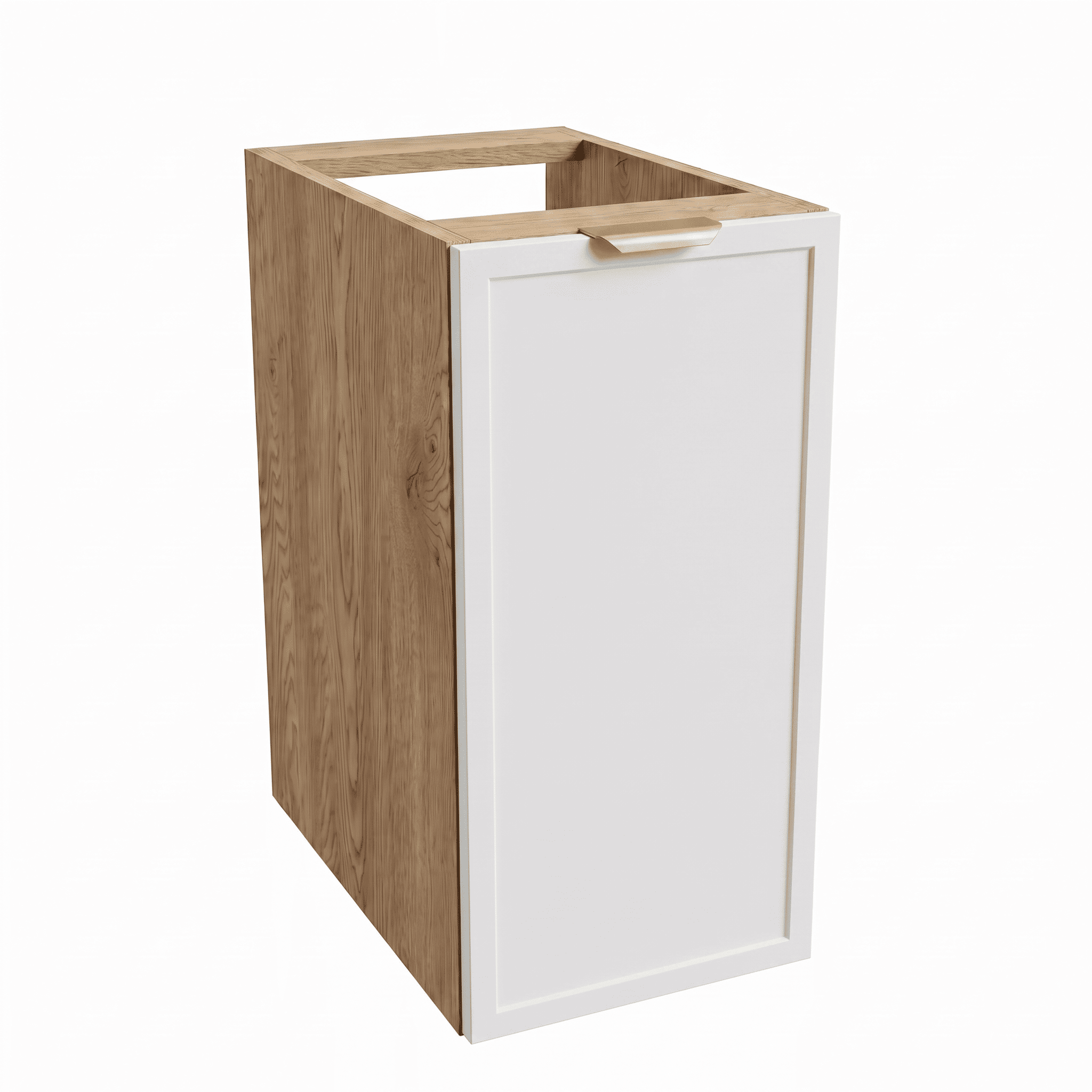 Badezimmerschrank Roma 30 cm Weiß / Eiche Cremona – moderner Badezimmerschrank mit Tür und Holzoptik für kleine Badezimmer