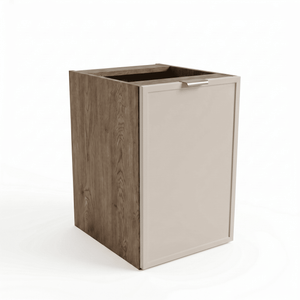 Badezimmerschrank Roma 40 cm Kaschmir / Walnuss Dunkel mit Wäschekorb – eleganter Badschrank mit dunkler Holzoptik