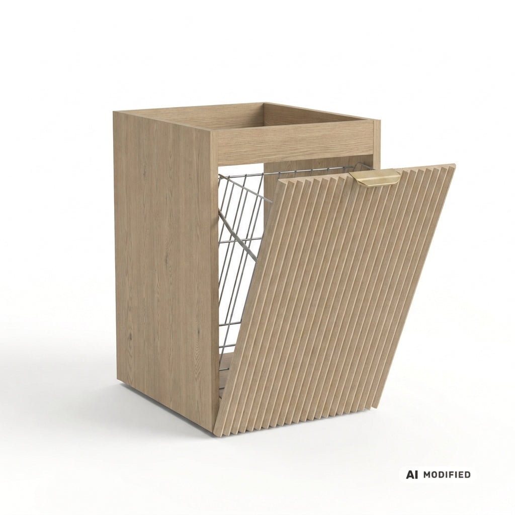 Badezimmerschrank Willy 40 cm mit integriertem Wäschekorb in Eiche Cremona