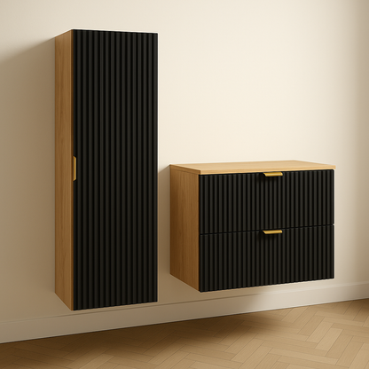 Bad Hochschrank 120 cm Willy - Schwarz/Walnuss