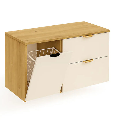 Waschtischunterschrank 100 cm mit Wäschekorb Orio - Kaschmir/Eiche artisan