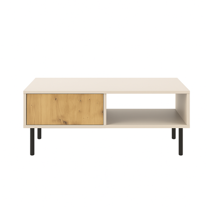 Kaffeetisch 110 cm, 2 Türen, glatte Fronten Lola - Kaschmir/Eiche artisan