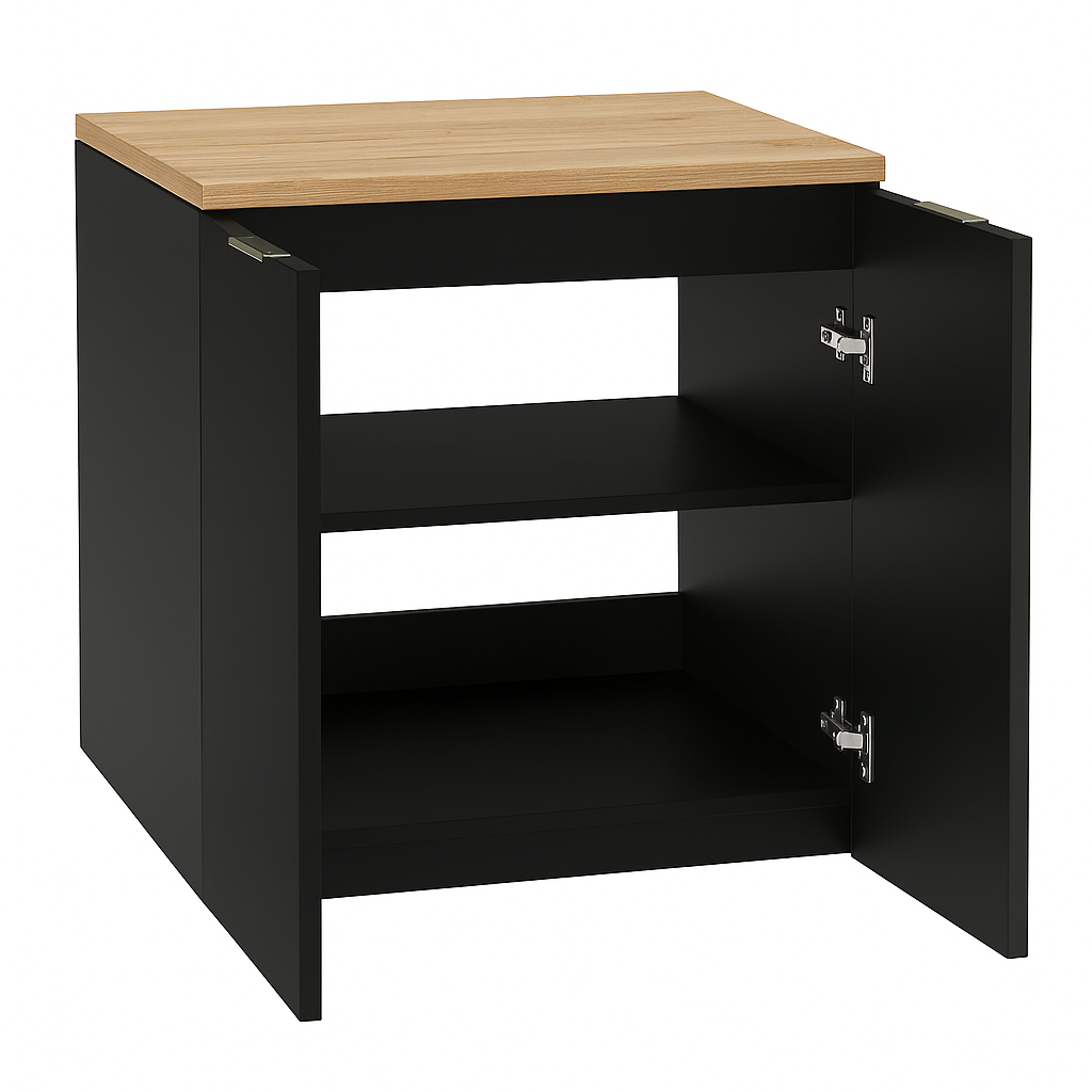 Waschtischunterschrank 60 cm mit Türen Willy - Schwarz, Walnussplatte
