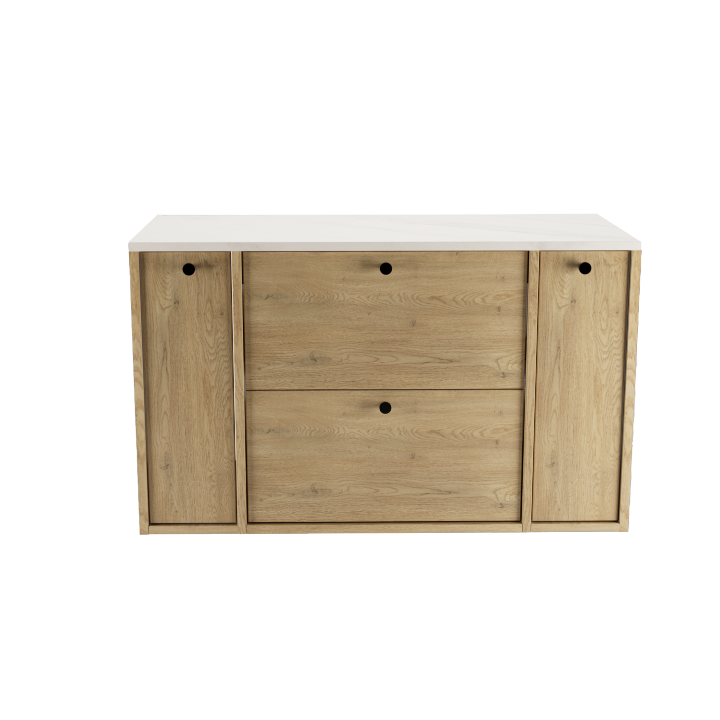 Waschtischunterschrank 100 cm mit 2 Regal, glatte Fronten Belino - Eiche Cremona/Marmor Bianco
