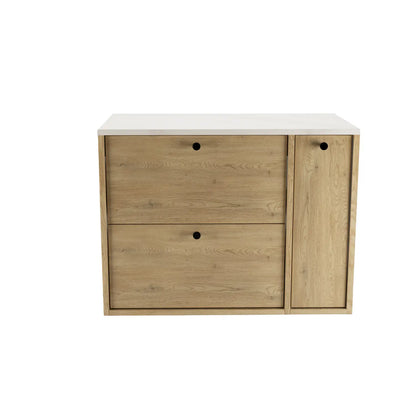Waschtischunterschrank 80 cm mit Regal, glatte Fronten Belino - Eiche Cremona/Marmor Bianco