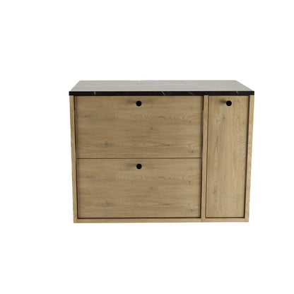Waschtischunterschrank 80 cm mit Regal, glatte Fronten Belino - Eiche Cremona/Marmor Schwarz