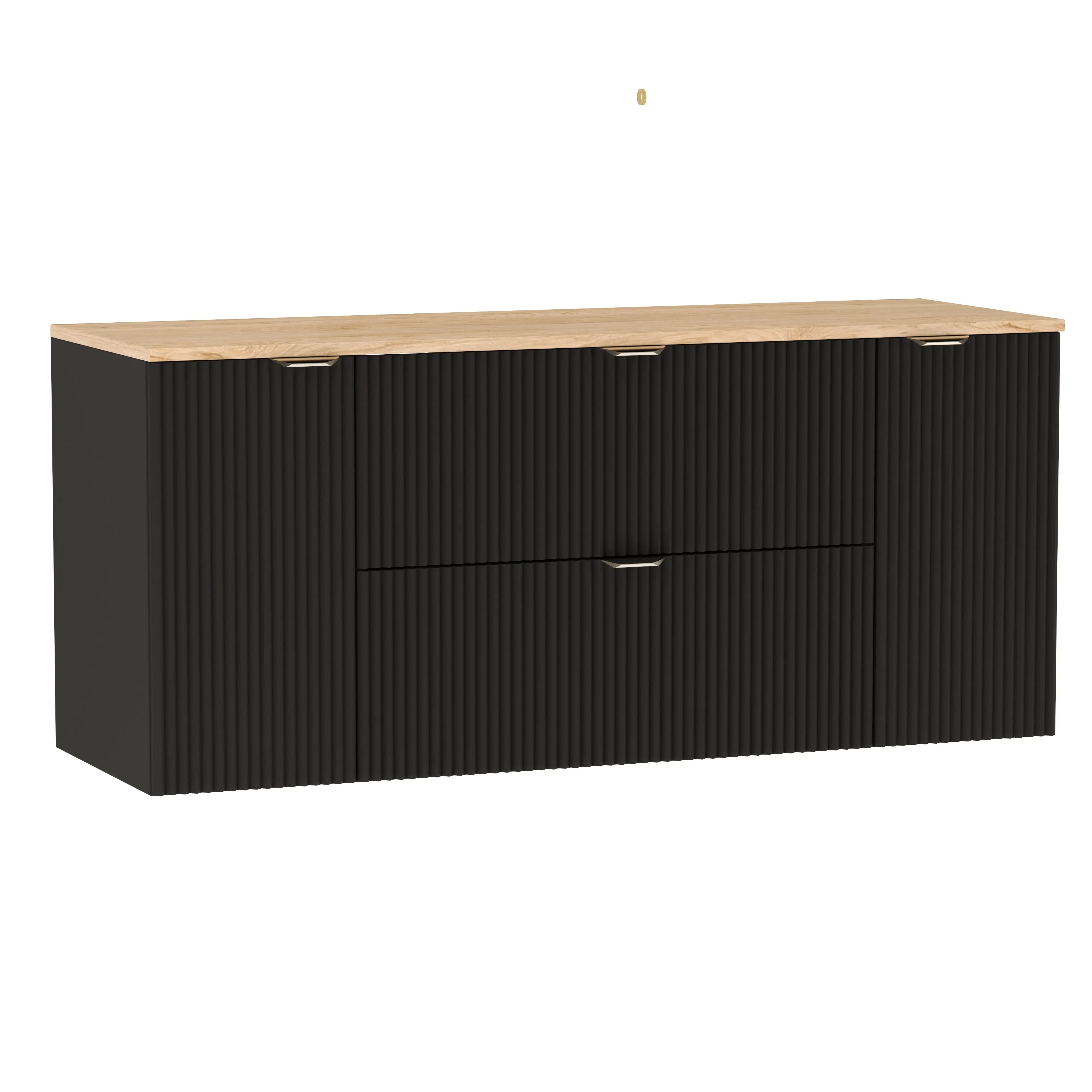 Waschtischunterschrank 140 cm mit 2 Türen und 2 Schubladen Willy - Schwarz, Walnussplatte