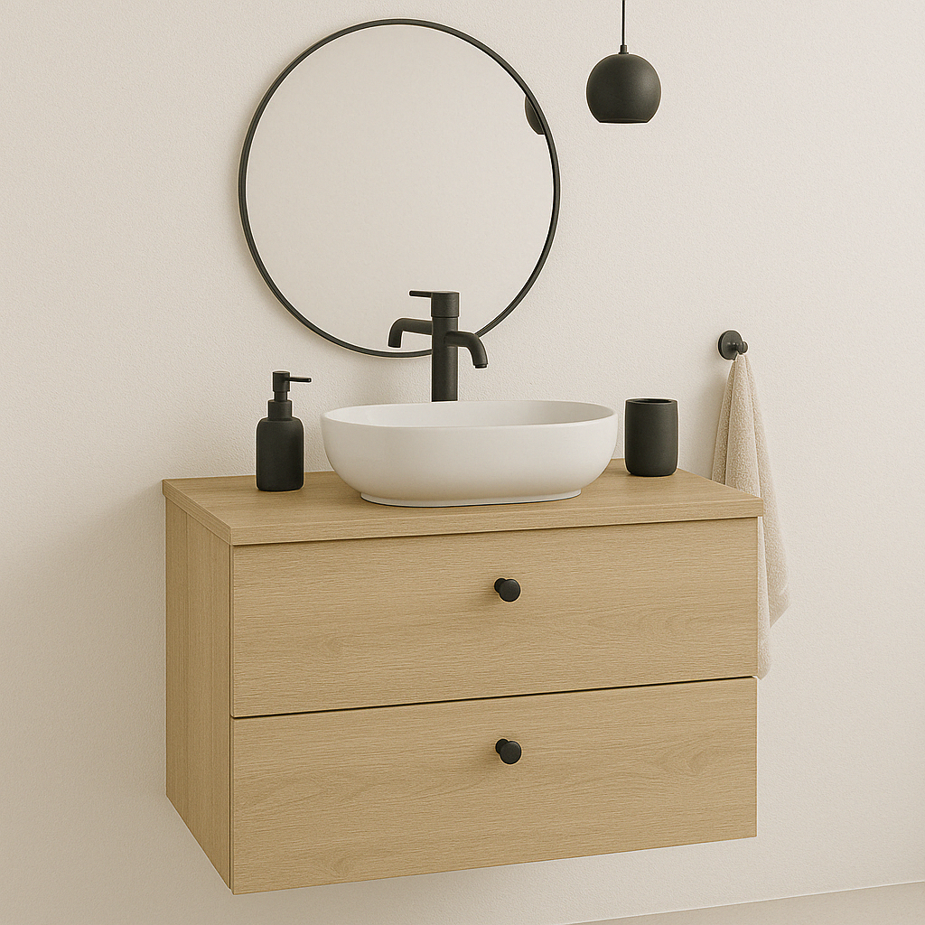 Waschtischunterschrank 60 cm, glatte Fronten Beti - Eiche Cremona