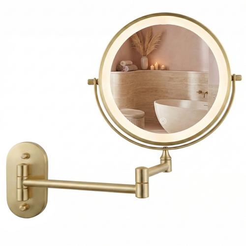 Wand-Kosmetikspiegel LED mit beidseitiger Spiegelfläche, 3-facher Vergrößerung, LED-Beleuchtung und flexiblem Gelenkarm im modernen Badezimmer.