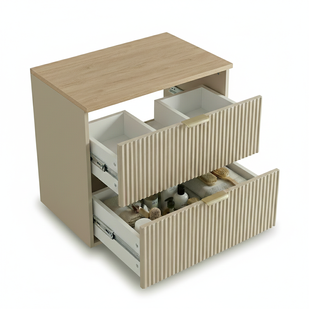Waschtischunterschrank mit 2 Schubladen 60 cm Willy - Kaschmir, Walnussplatte