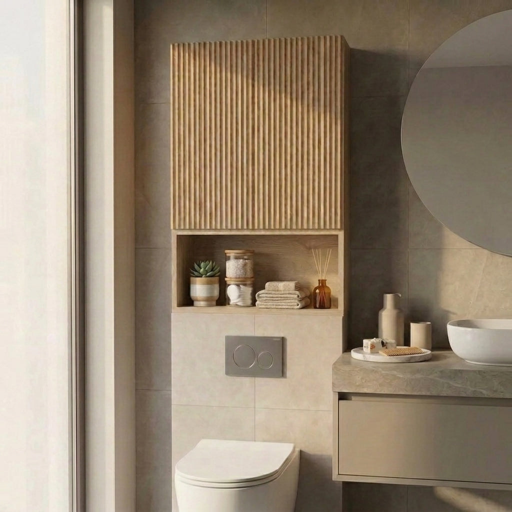 Badezimmer Hängeschrank 60 cm mit geriffelte Front Willy für Geberit - Eiche Cremona