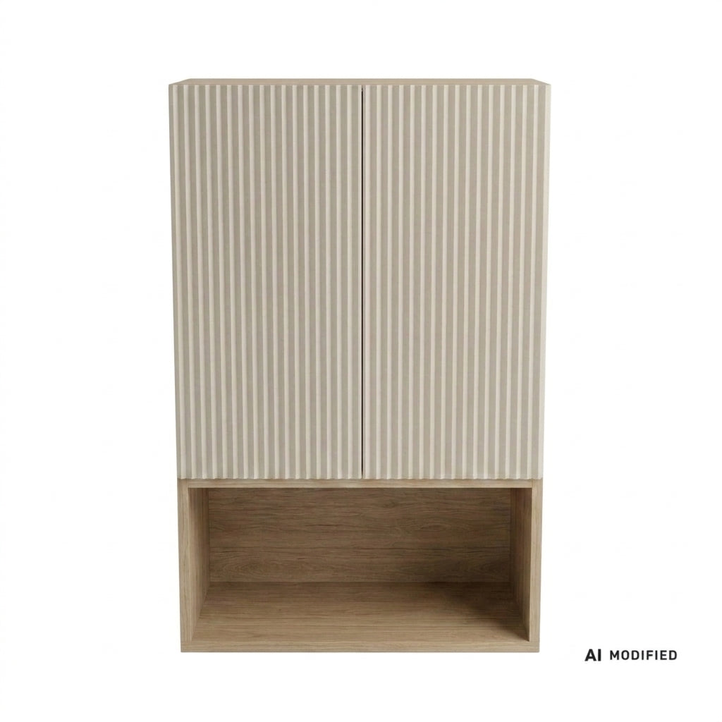 Badezimmer Hängeschrank 60 cm mit geriffelte Front Willy für Geberit - Kaschmir/Walnuss