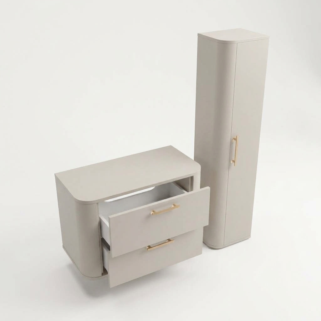 Set aus Waschtischunterschrank und Bad Hochschrank