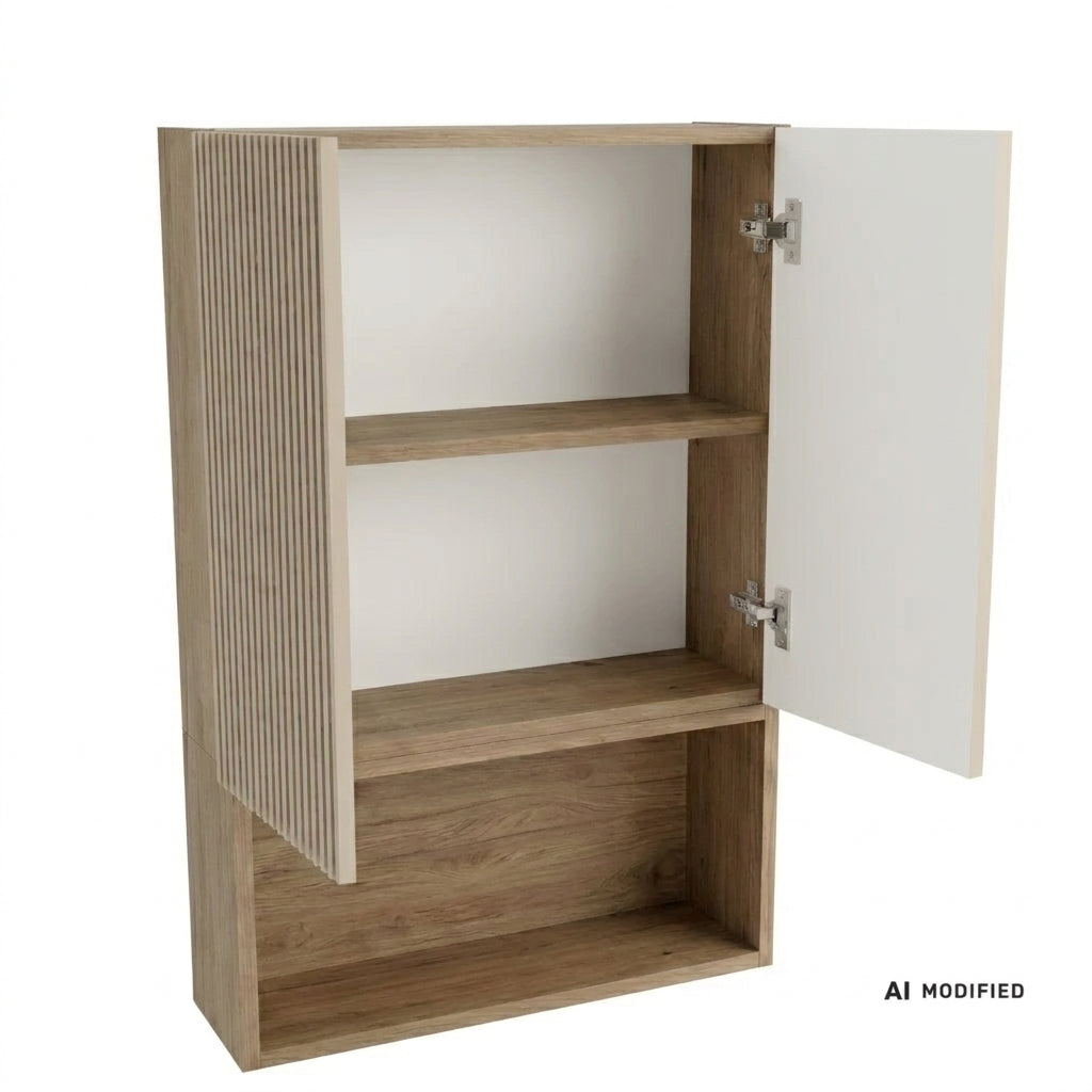 Badezimmer Hängeschrank 60 cm mit geriffelte Front Willy für Geberit - Kaschmir/Walnuss