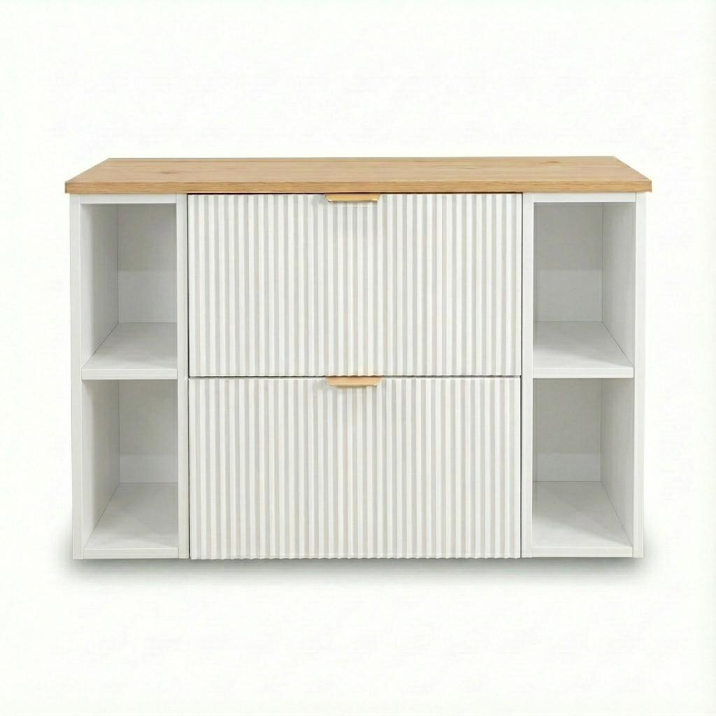 Waschtischunterschrank 100 cm mit 2 Regale Willy - Weiß, Walnussplatte