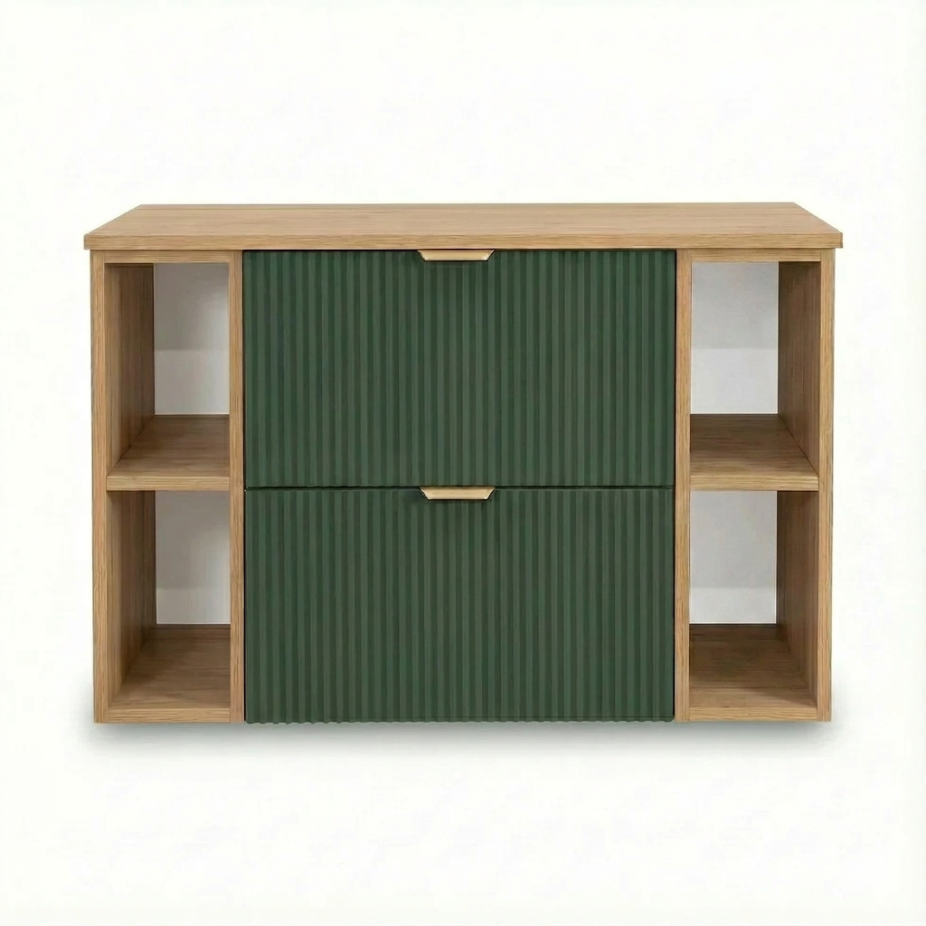 Waschtischunterschrank 100 cm mit 2 Regale Willy - Salbei/Walnuss