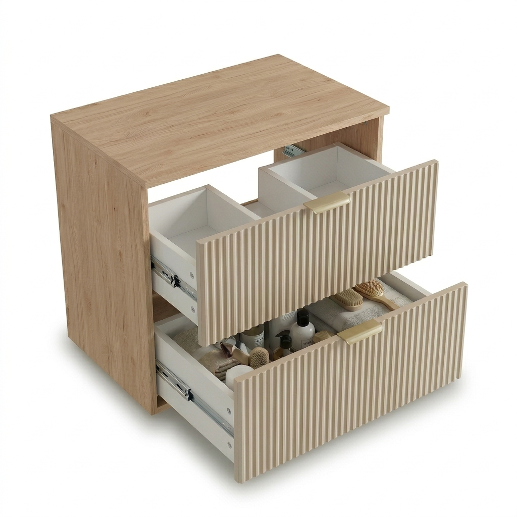 Waschtischunterschrank mit 2 Schubladen 60 cm Willy - Kaschmir/Walnuss