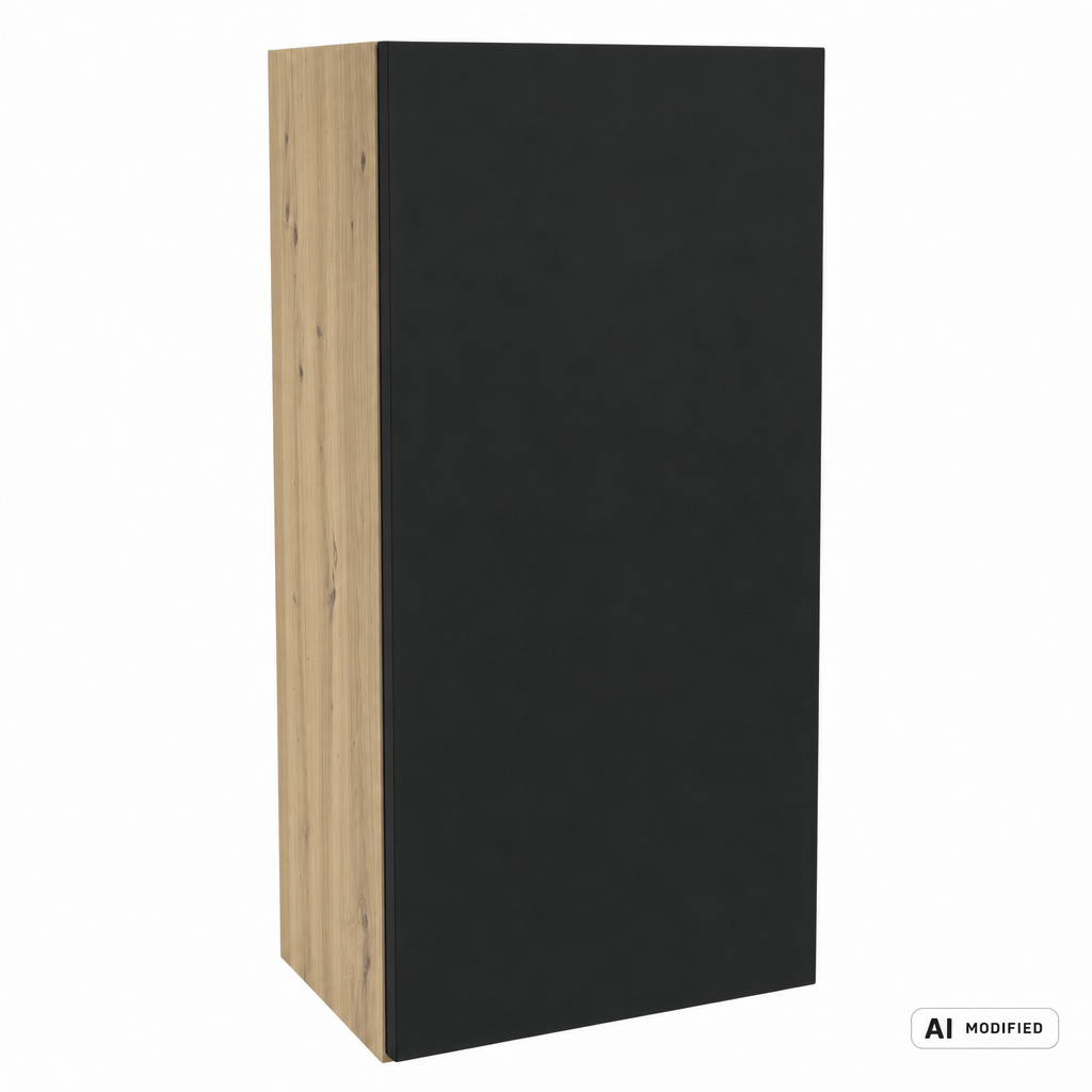 Hängender Badezimmerschrank Orio 30 cm mit 1 Tür und Einlegeboden in Schwarz mit Korpus in Eiche Artisan