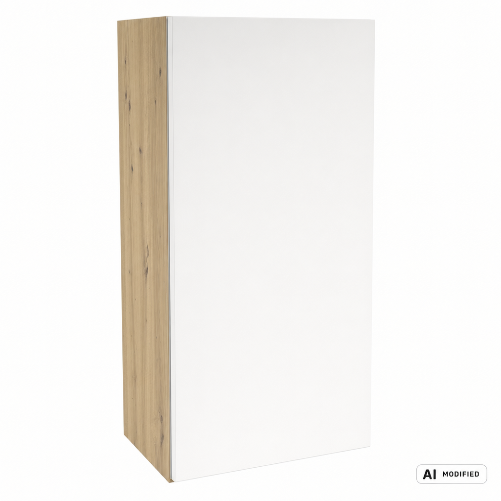 Hängender Badezimmerschrank Orio 30 cm mit 1 Tür und Einlegeboden in Weiß mit Korpus in Eiche Artisan