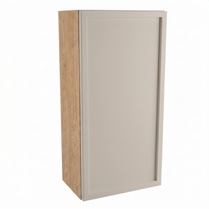 Hängender Badezimmerschrank Roma 30 cm Kaschmir / Eiche Cremona mit moderner Rahmenfront und Push-to-Open-System